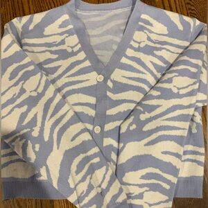 Blue and white cardigan